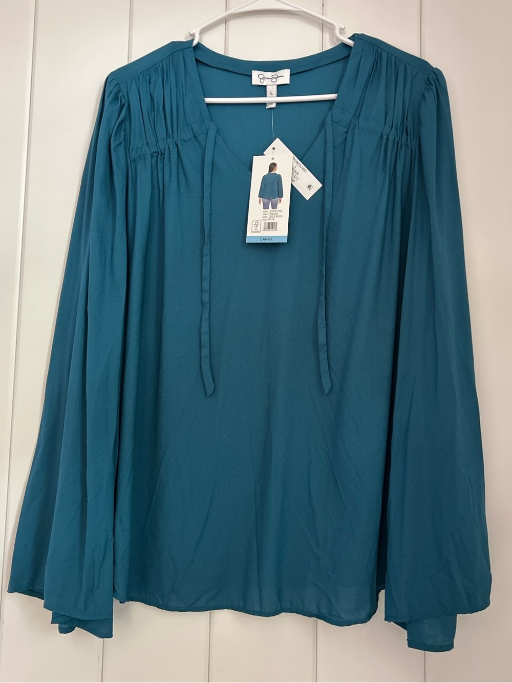 New Jessica Simpson L Large top Leslie Boho Corsair Blue Blouse